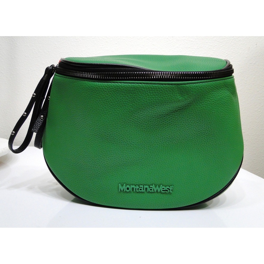 Montana West Green Pebbled Vegan Leather Crossbody Saddle Bag Black Trim